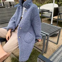 Зимнее длинное пальто из овечьей шерсти, Женское пальто из искусственного меха с отложным воротником, однотонное теплое пальто для девушек, осень, утолщенная теплая верхняя одежда для женщин