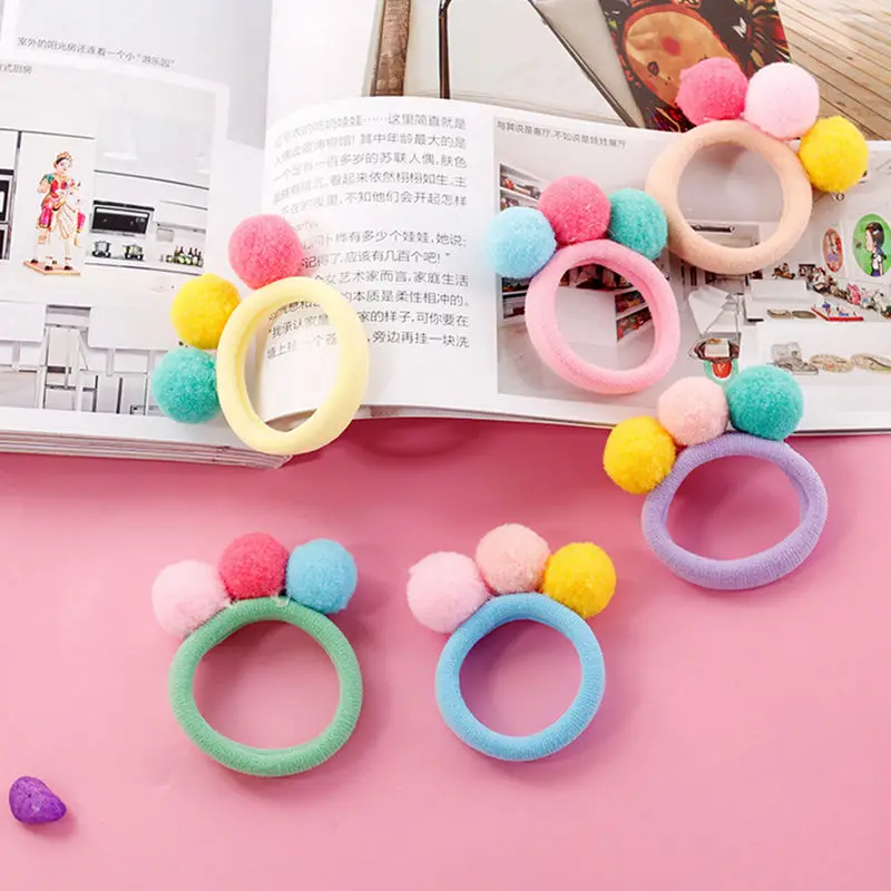 

1pc Lovely Fashion Ponytail Holder Girls Hair Clip Fake fur pompom Ball Elastic Hair Band gum Headband random color
