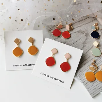 

Simple Coffee Square Pendant Clip on Earrings Irregular Multi Earings Charms