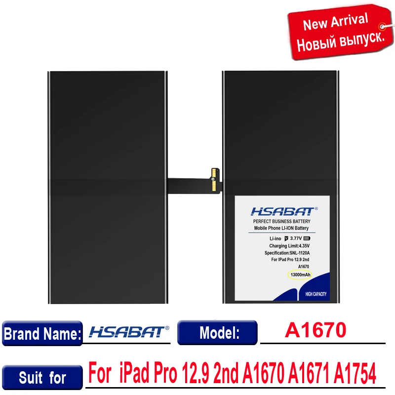 Аккумулятор HSABAT 0 Cycle 13000mAh для iPad Pro 12 9 2nd A1670 A1671 A1754 высококачественный запасной