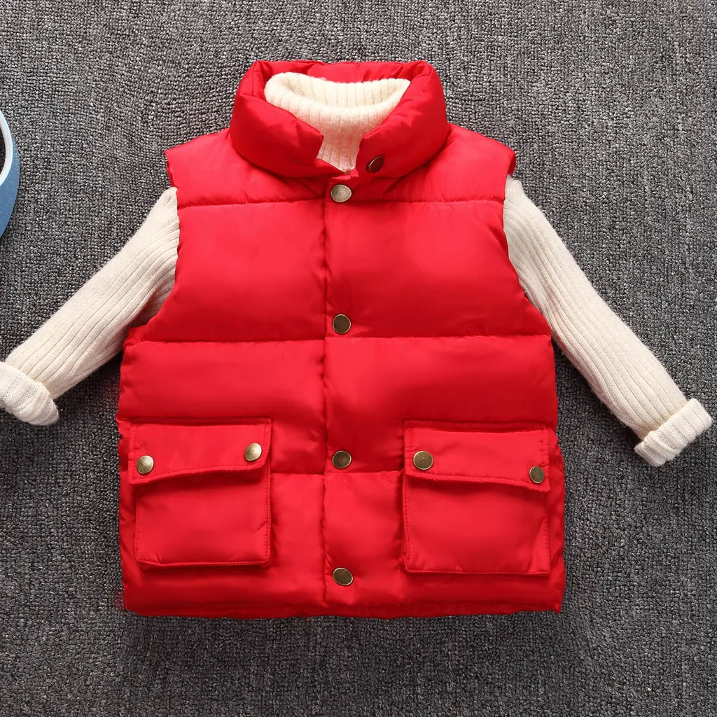 Жилет без рукавов; Модное детское пальто для мальчиков и девочек; плотное пальто; стеганая зимняя куртка; однотонная Детская жилетка на молнии