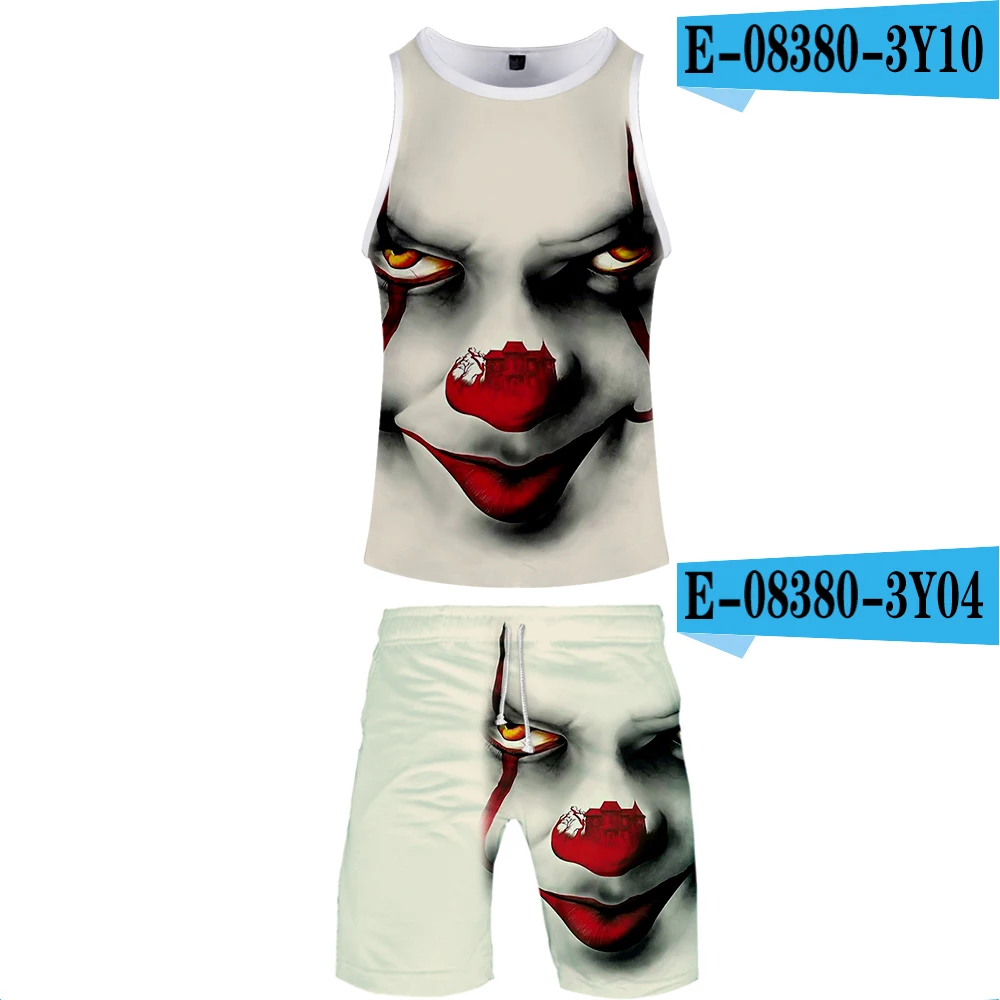 Stephen King's It Joker, комплект из двух предметов с 3D принтом, шорты хип-хоп из полиэстера, летняя одежда без рукавов - Цвет: E08380
