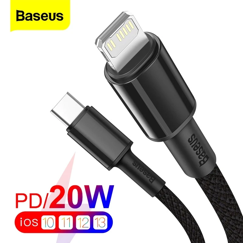 Baseus cabo usb tipo c para iluminação, 20w, iphone 12, mini pro max