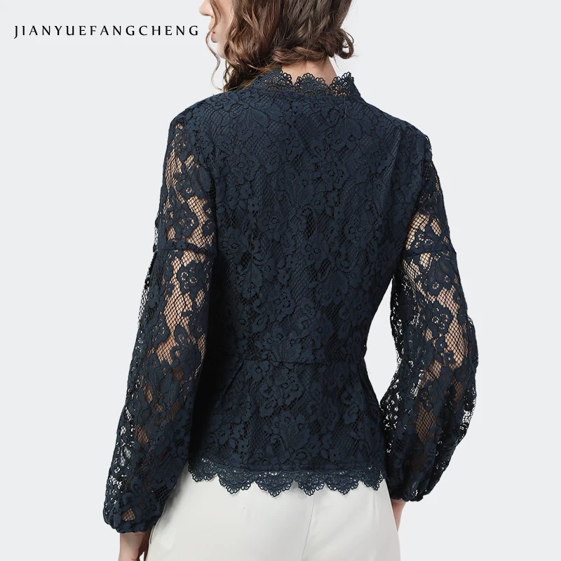 Women Lace Blouses Close-fitting Tops Long Sleeve