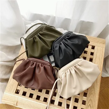 

Women's messenger bag cloud shape Mini Bag solid soft flour dumpling bag women's bag