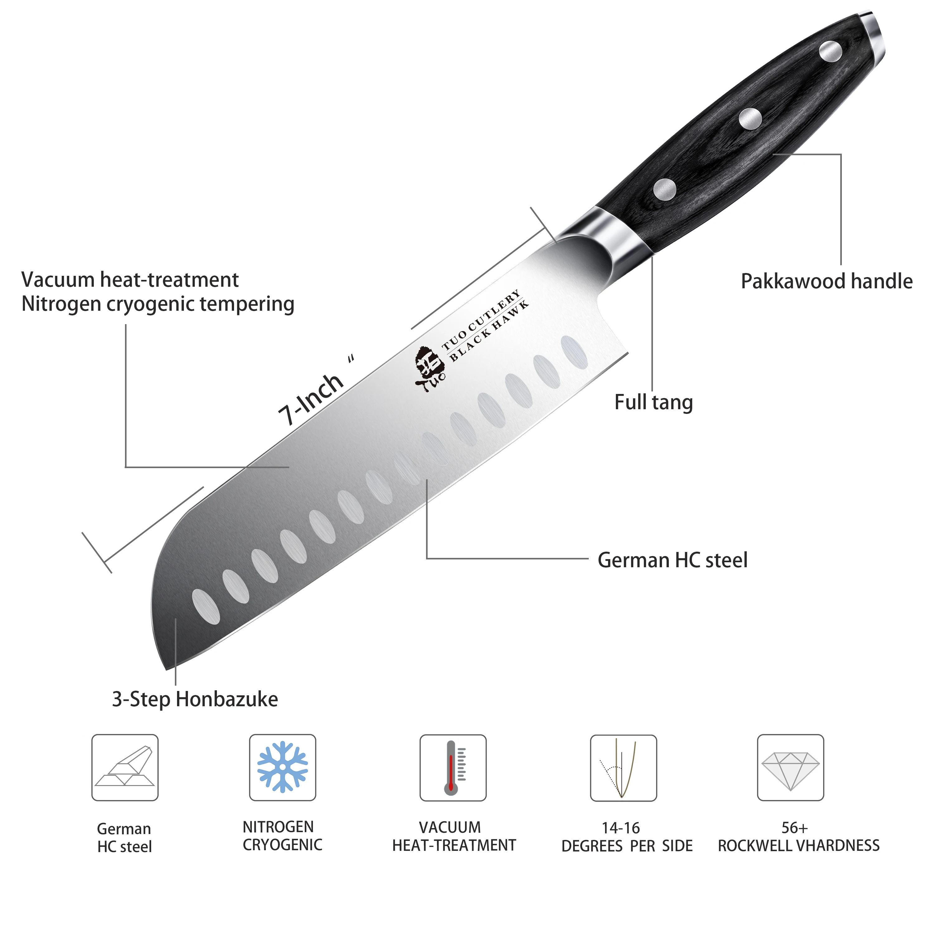 TUO Santoku нож-Профессиональный 7 ''Профессиональный кухонный нож шеф-повара-немецкая нержавеющая сталь-нож для мяса и овощей с Pakkawood