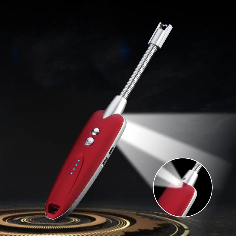 

360 Rotation USB Rechargeable Cigarette Lighters Long Windproof Plasma Arc Electronic Lighters with LED Light Man Gifts