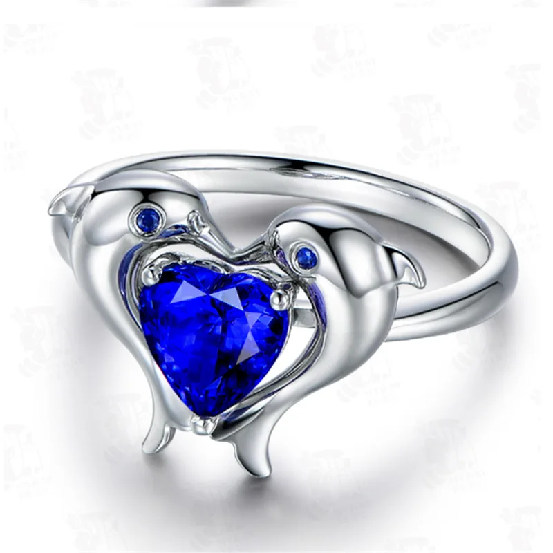 Роскошный креативный синий кристалл любовь кольцо с дельфинами простые милые женские Украшения, чтобы отправить подруг мультяшный брелок лягушка Пепе Рин