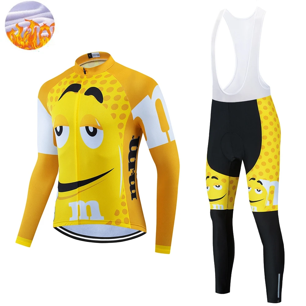 Fleece Cycling set Зимняя Теплая Флисовая велосипедная одежда мужская забавная длинная 9D набор MTB Униформа Ropa Ciclismo велосипедная одежда Джерси - Color: Fleece Cycling set