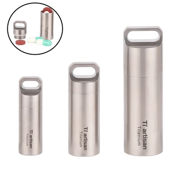 

Waterproof Portable Pill Storage Titanium Box Keychain Round Box Ultralight Titanium Case Container