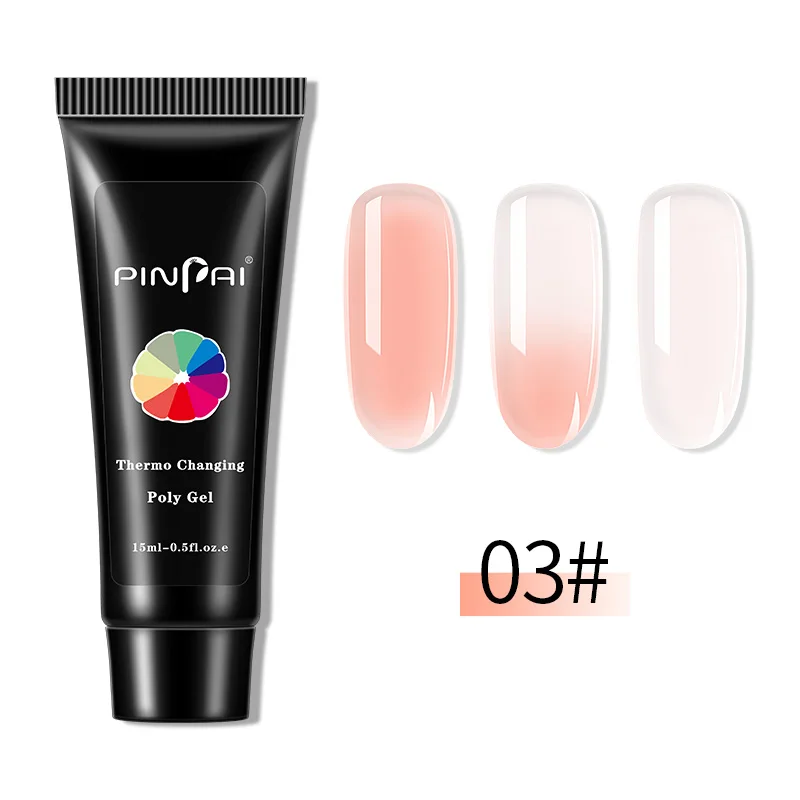 PinPai 15ml Thermal Nail Poly Acrylic Gel Quick Extension Temperature Color Changing Nail Art Builder Polygel Soak Off UV Gel - Color: Color 3
