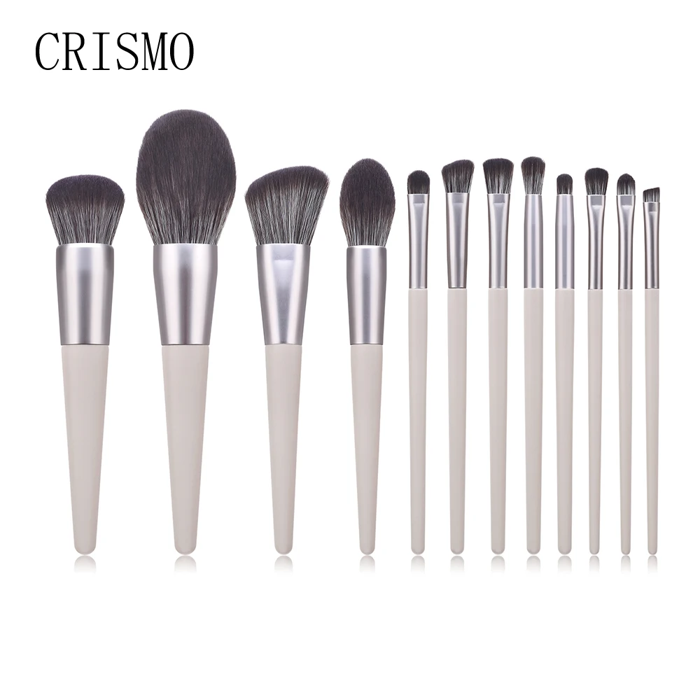 

CRISMO 12PCS Synthetic Hair Wooden Handle Makeup Brushes Concealer Eye Shadow Powder Foundation Makeup Brush Set Make Up Tools