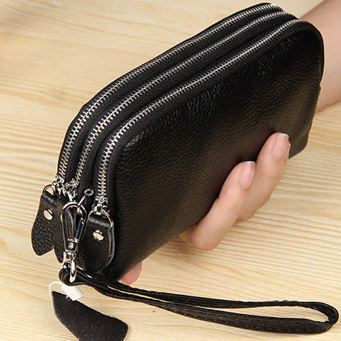 Hot Selling Long Women Leather Wallet 3 Layers Zipper Wristlet Bag Large Capacity Coin Purse Mobile Phone Bag-B5