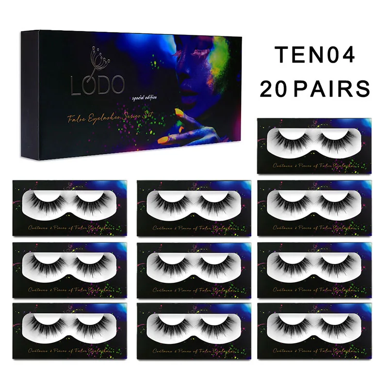 20 PAIRS TEN04 LTWEGO 20 pairs mink eyelashes in bulk natural long false lashes fluffy wispy lash extension makeup handmade wholesale faux cils - Цвет: 20 PAIRS TEN04