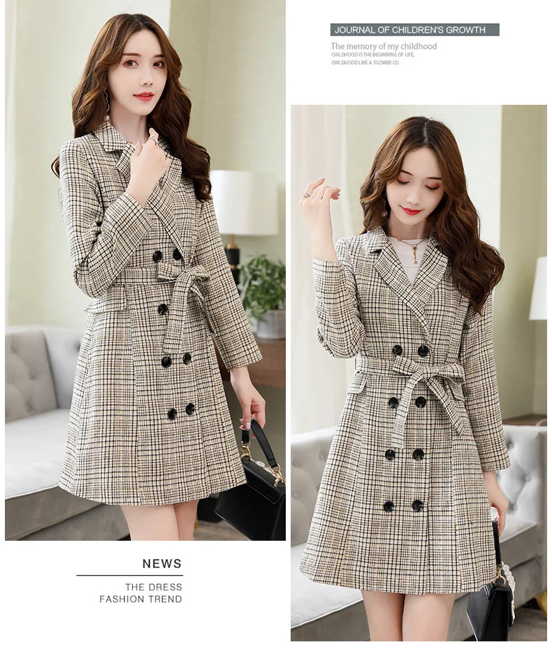 Trench Coat Women's Autumn Fashion Literature And Art Cool Versatile Comfortable Soft Sweet Cute Elegant Plaid Mid-length