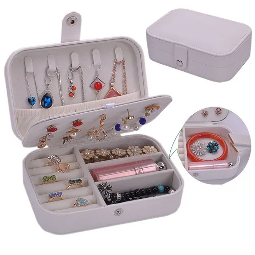Корейский стиль, свежие и простые серьги для девушек, пластинчатая шкатулка для ювелирных изделий, переносные кожаные серьги, кольцо, многофункциональная коробка для хранения ювелирных изделий - Цвет: common white