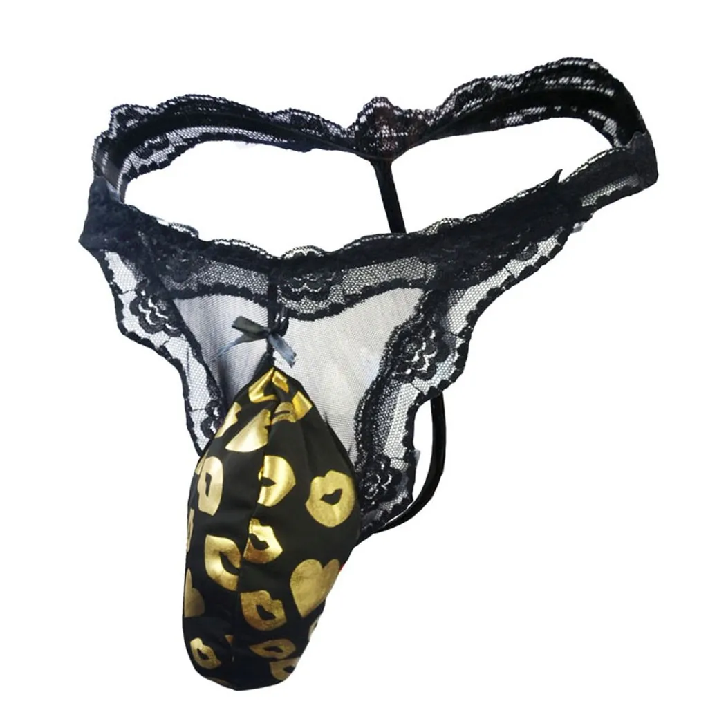 Elephant Bulge Pouch Mens Lace T Back Lingerie Thong Erotic Underwear Sexy Mesh G-String Panties |