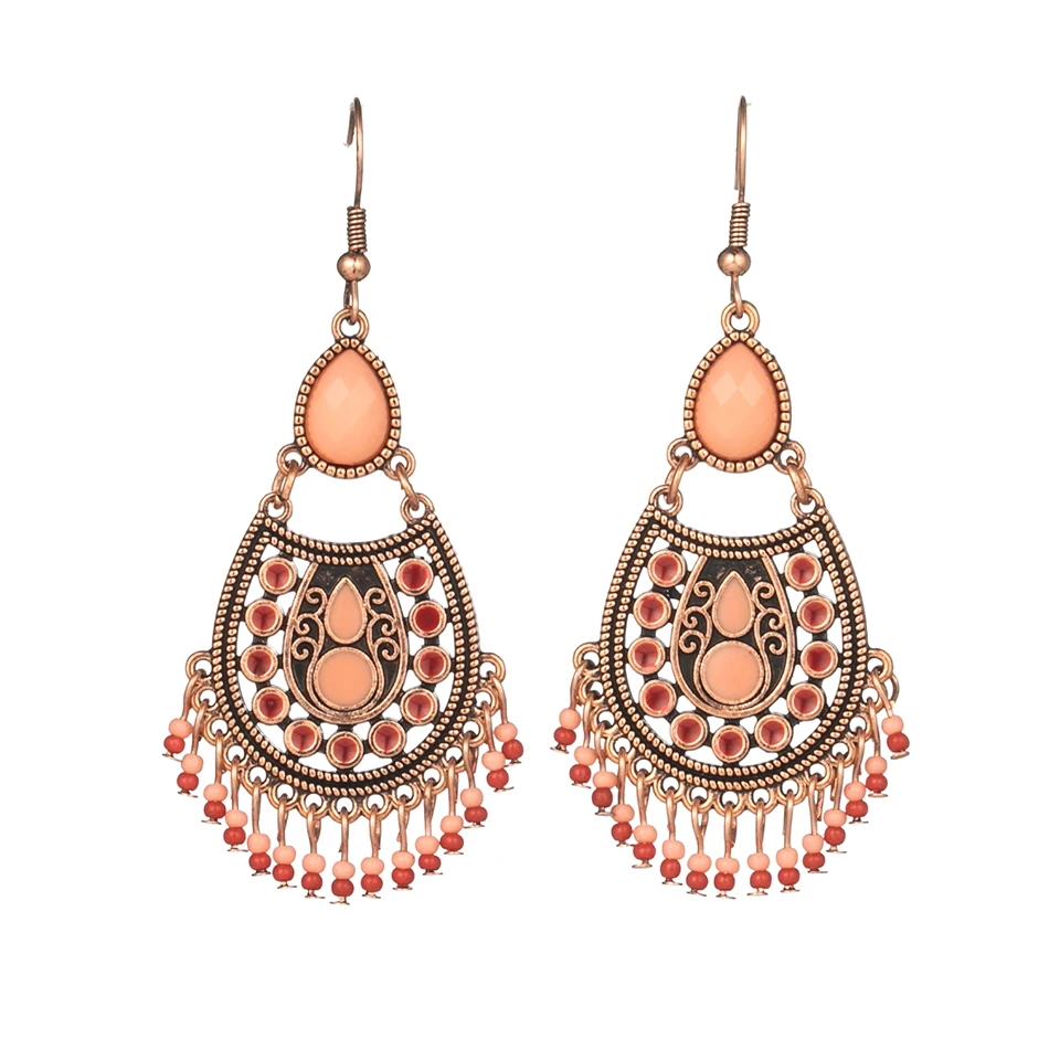 E022396 Boho золотые серьги для женщин, женские винтажные этнические Висячие висячие серьги, индийские серьги, массивные ювелирные изделия - Окраска металла: E022396