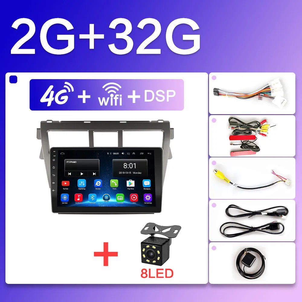 4G-SIM-2G-32G-8LED CARTAOTAO Автомагнитола gps авто стерео " Автомагнитола для 2007 2008 2009 2010 2011 2012 Toyota VIOS Android 8,1 мультимедийный плеер - Цвет: 4G-SIM-2G-32G-8LED