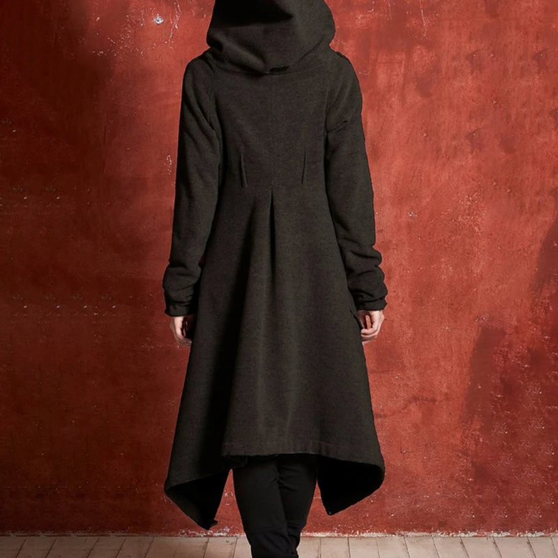 Зимнее Новое модное Асимметричное пальто, женское теплое пальто с капюшоном и длинным рукавом, верхняя одежда, однотонное длинное пальто