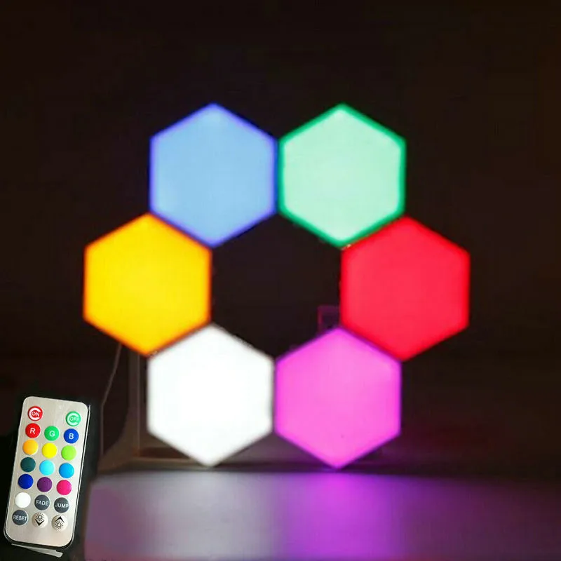 

Set of 6 Remote controlled Usb powered Touch sensitive Led Lighting RGB Quantum Wall lamp Light Hexagonal Modular RGB Night Lamp