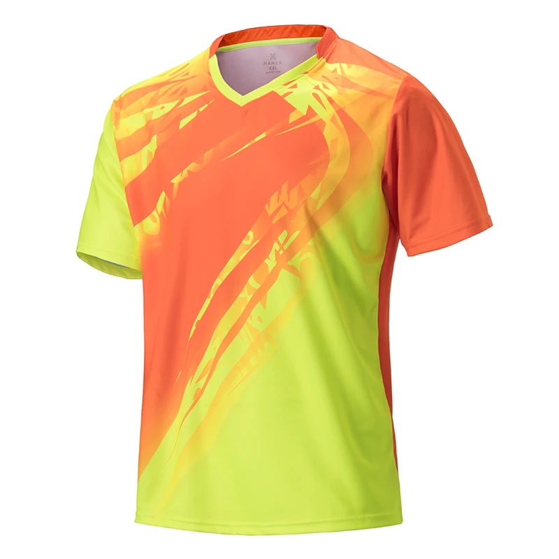X1639 Men orange Новые рубашки для бадминтона для мужчин/женщин, спортивные рубашки для тенниса, футболки для настольного тенниса, быстросохнущие спортивные футболки для тренировок, спортивная одежда - Цвет: X1639 Men orange