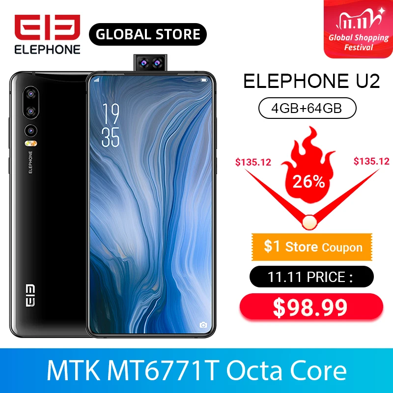 ELEPHONE U2 смартфон Helio P70 Восьмиядерный 4 Гб 64 ГБ 16 Мп всплывающая фронтальная камера 6