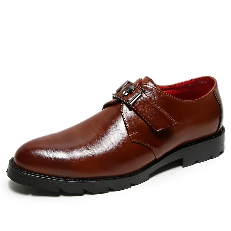 Misalwa/черные туфли в британском стиле в ретро-стиле с острым носком; мужские кожаные модельные туфли ручной работы без застежки; новые модные туфли-Дерби на резиновой подошве - Цвет: Brown