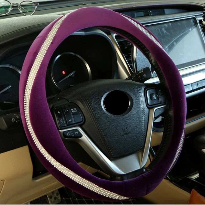 Новые плюшевые Стразы, хрустальные Автомобильные Чехлы На рулевые колеса, автомобильные чехлы на ремень с бриллиантами, универсальные чехлы на плечо - Название цвета: Фиолетовый