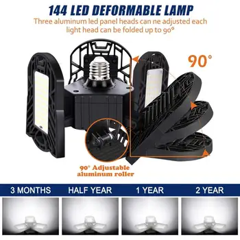 

60W/80W 144LED E26 LED Light Deformable Fold Ceiling Light Garage Lighting Industrial Lamps Bulb Radar Induction Work Light