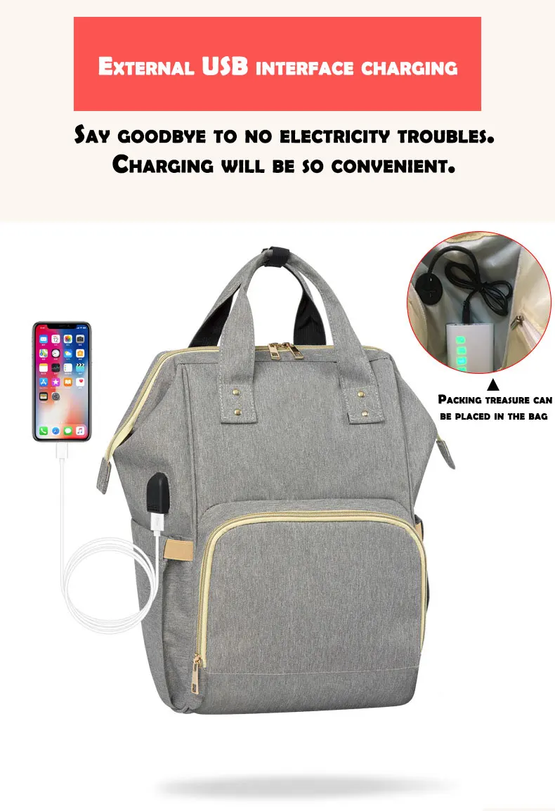 Модная мама Материнство сумка для переноски подгузников Водонепроницаемый сумка для подгузников; рюкзак для путешествий USB большой Ёмкость сумка-рюкзак для ухода за ребенком