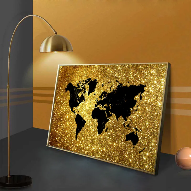 

Modern Golden World Map Posters and Prints HD Printed Picture Continent Wall Art Canvas Nordic Painting Living Room Home Decor