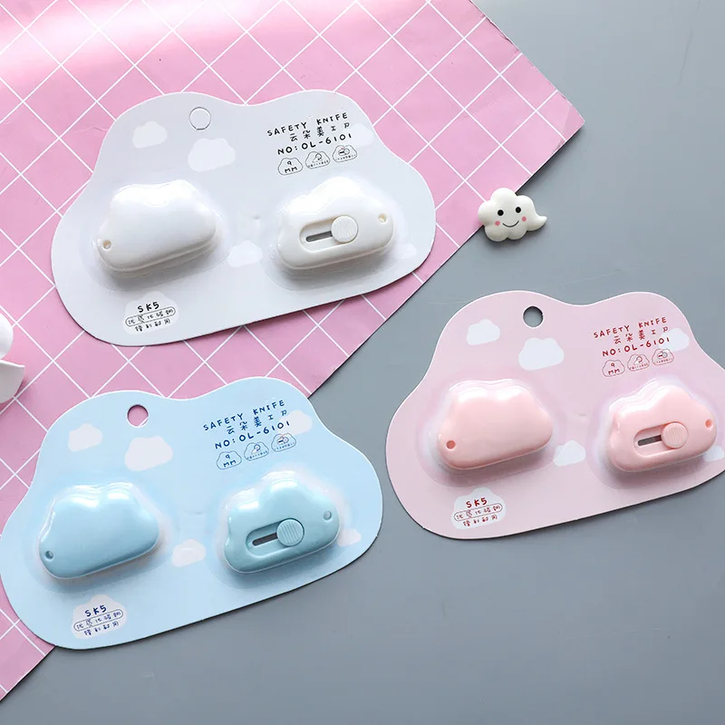 Mini Cloud Utility Knife Set Automatic Rebound Steel Blade Paper Cutter Opener for Letter Box Wrapping Cutting School F359 box cutter utility knife paper cutting knife cutting knife paper cutter art knife box opener 2pcs