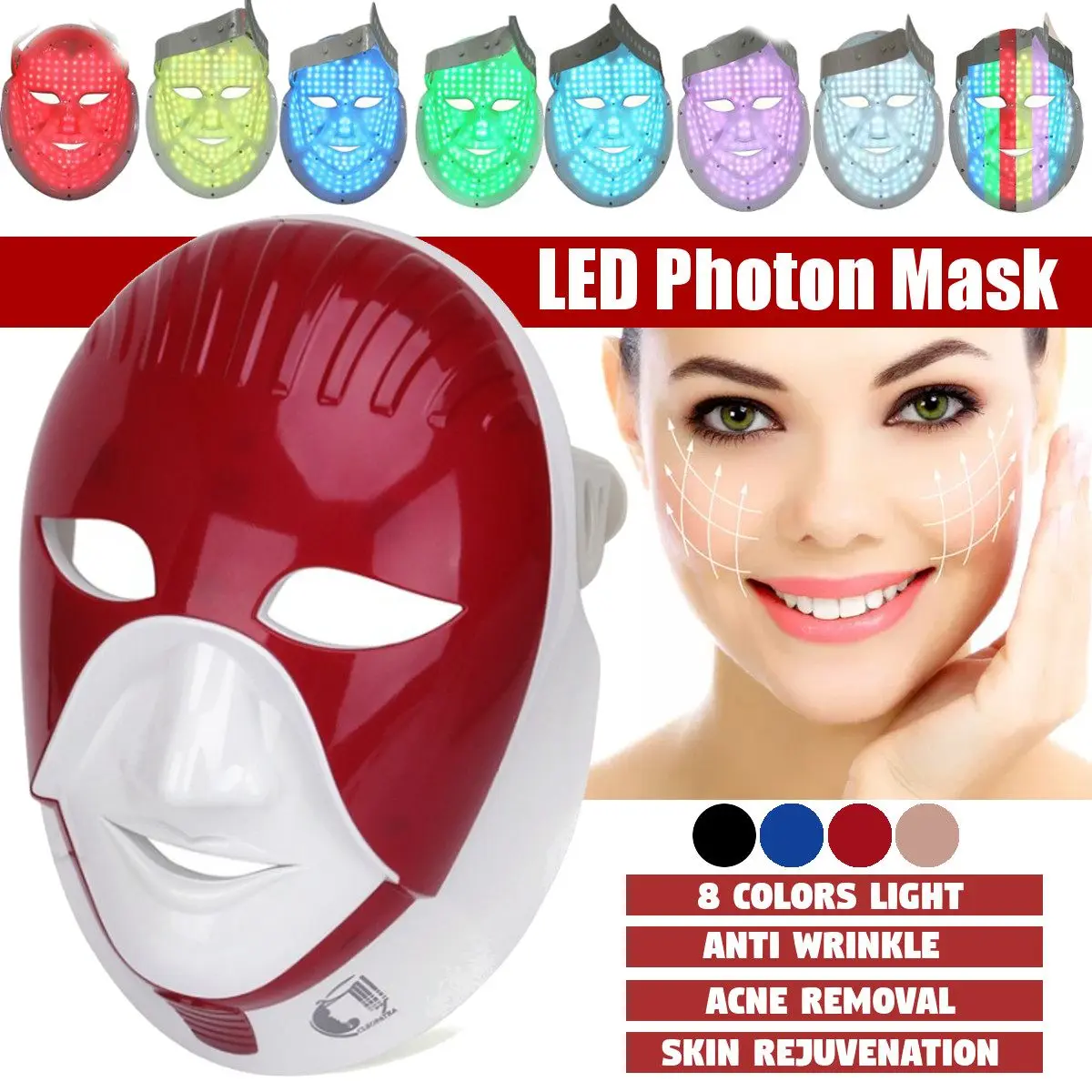 Máscara para Cuidados com a Pele Facial com Pescoço Foreverlily Recarregável Cores Levou Terapia Fóton Rosto Beleza Máscara Estilo Egito 7 Led 5 Cuidados Com A Pele Levou Terapia Fóton
