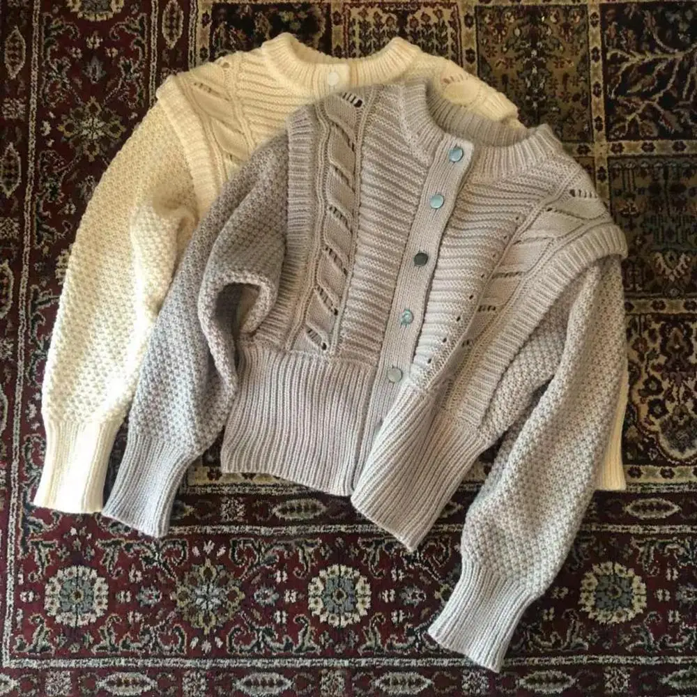 #Special Offers Women's Knitted Cardigan O-neck Long Sleeve Hollow Out Casual Ladies Knitwear Sweater Outwear Coat Top