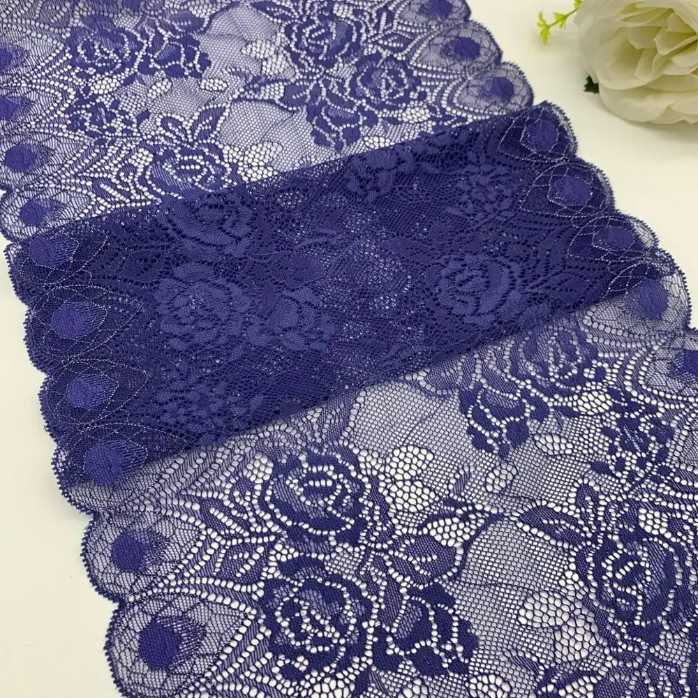 3y/lot 25cm Stretch Stretch Lace trim Navy Blue With Silver 4