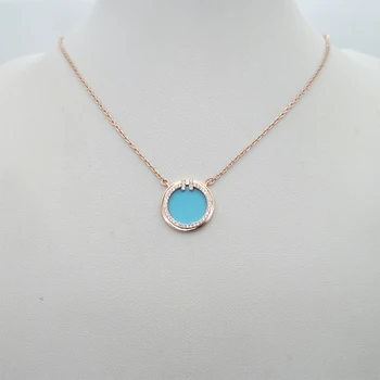 

1: 1 Original Model S925 Necklace Fashion Blue Round Necklace Ladies Jewelry Birthday Gift