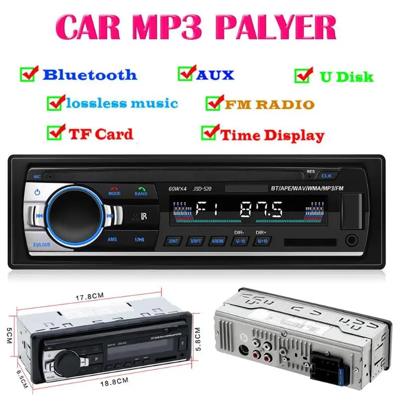 Автомобильный Радио плеер 12V Bluetooth музыкальный Hands free MP3In Dash вызов Авто аудио