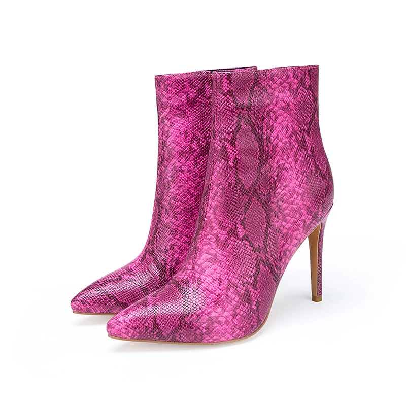 Женские ботинки на молнии; ботильоны со змеиным принтом; Высокий каблук 11 см; острый носок; цвет серый, розовый; пикантная женская обувь; PL0497 - Color: Purple