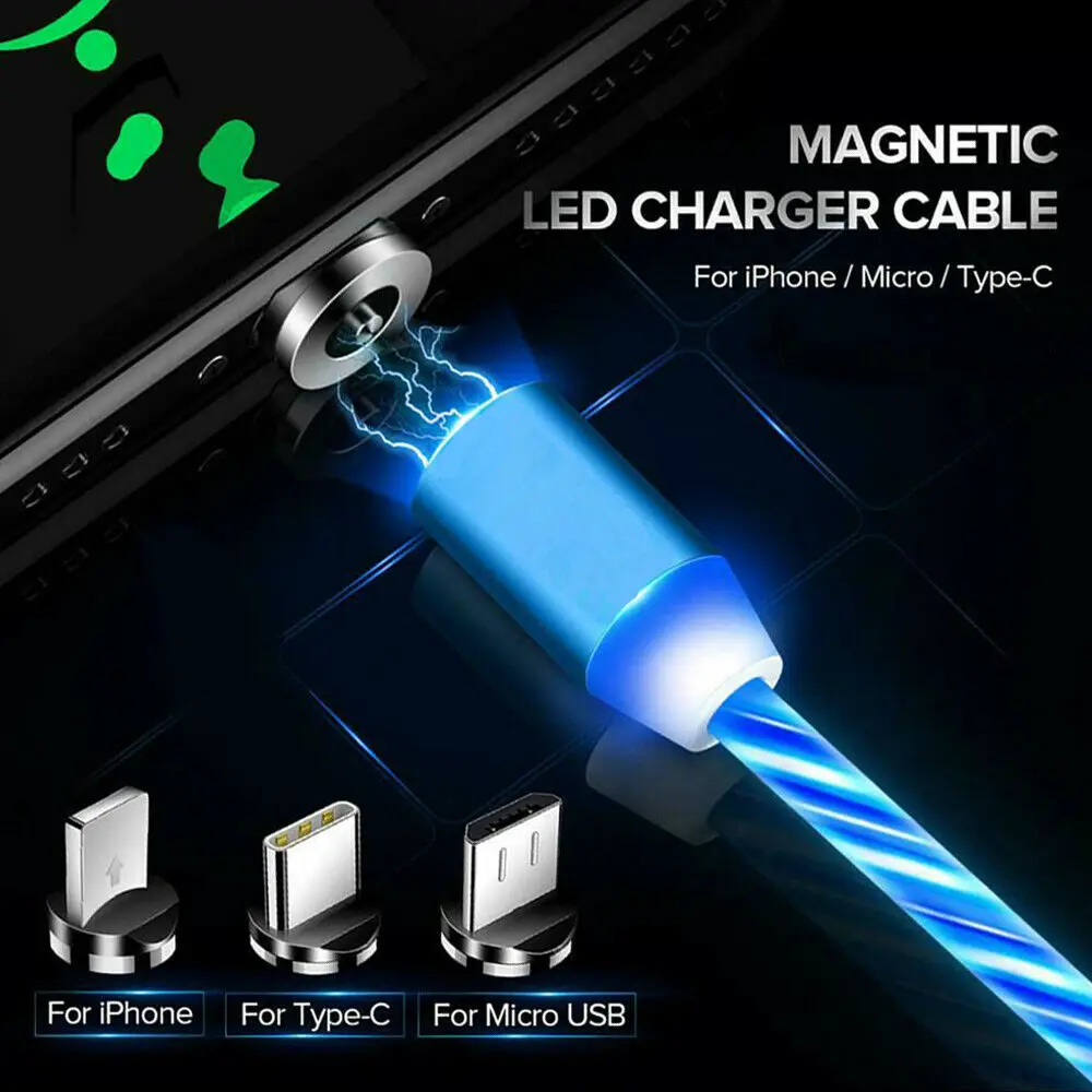 Магнитный Micro USB кабель для мобильного телефона светодиодный быстрой зарядки usb