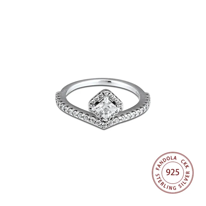 Fandola геометрическое кольцо femme, 925 пробы, серебро, прозрачный CZ, обручальные кольца для женщин, модные ювелирные изделия, anillos mujer