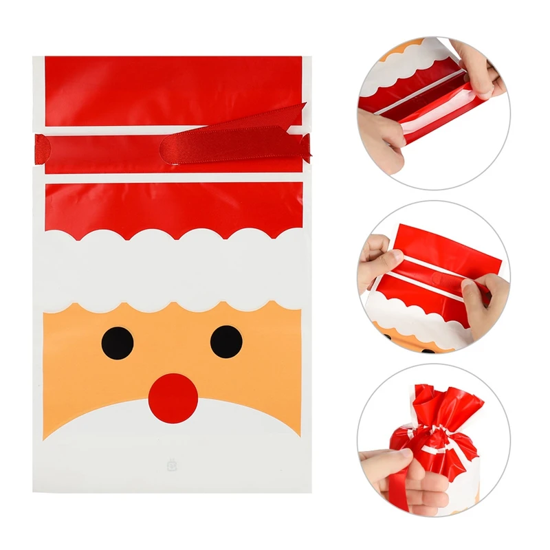 50pcs Merry Christmas Candy Bag Drawstring Bag Silk Ribbon For Birthday Wedding Party Decora Kids Gift Wrapping Supplies
