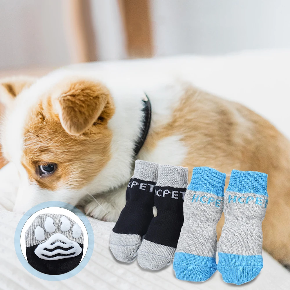 Хлопковые нескользящие носки для собак с защитой лап, дышащие эластичные теплые зимние домашние носки для собак для маленьких, средних и больших собак