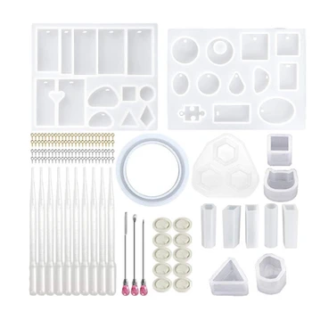 

Silicone Resin Mold for Jewelry Casting,DIY Crystal Pendant Epoxy Resin Making Kit for Resin Casting Beginner (174Pcs)