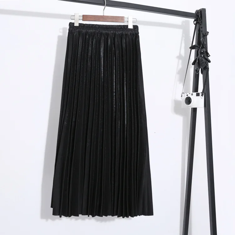 [LANMREM] Весенняя новая продукция модная однотонная плиссированная юбка в стиле ретро с эластичной резинкой на талии для женщин PA784 - Цвет: black