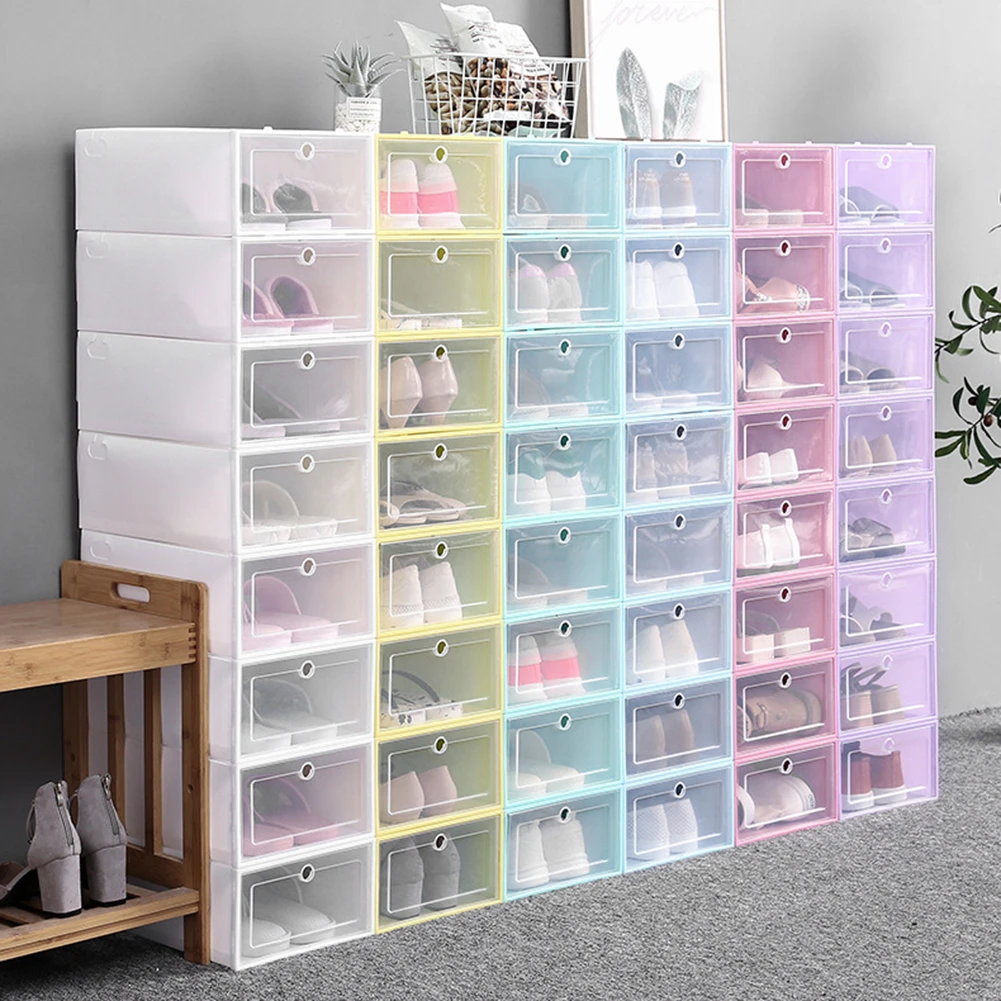 1pc Lip-open Cover Plastic Shoe Hanger Storage Transparent Shoe Box Drawer  Divider Shoes Drawer Case Organizer Shoes Organizer - Shoe Hanger -  AliExpress