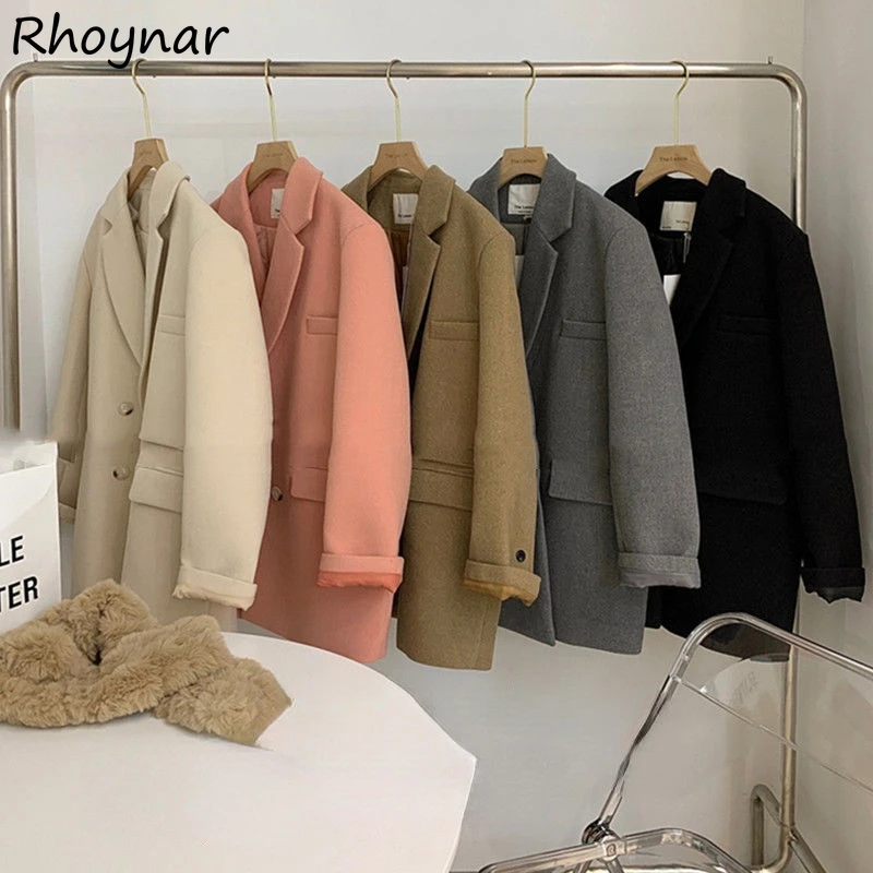 

Blends Women Notched Classic Warm Winter Office Ladies Hot Sale Solid Elegant Temperament Korean Style Casual Fashion All-match