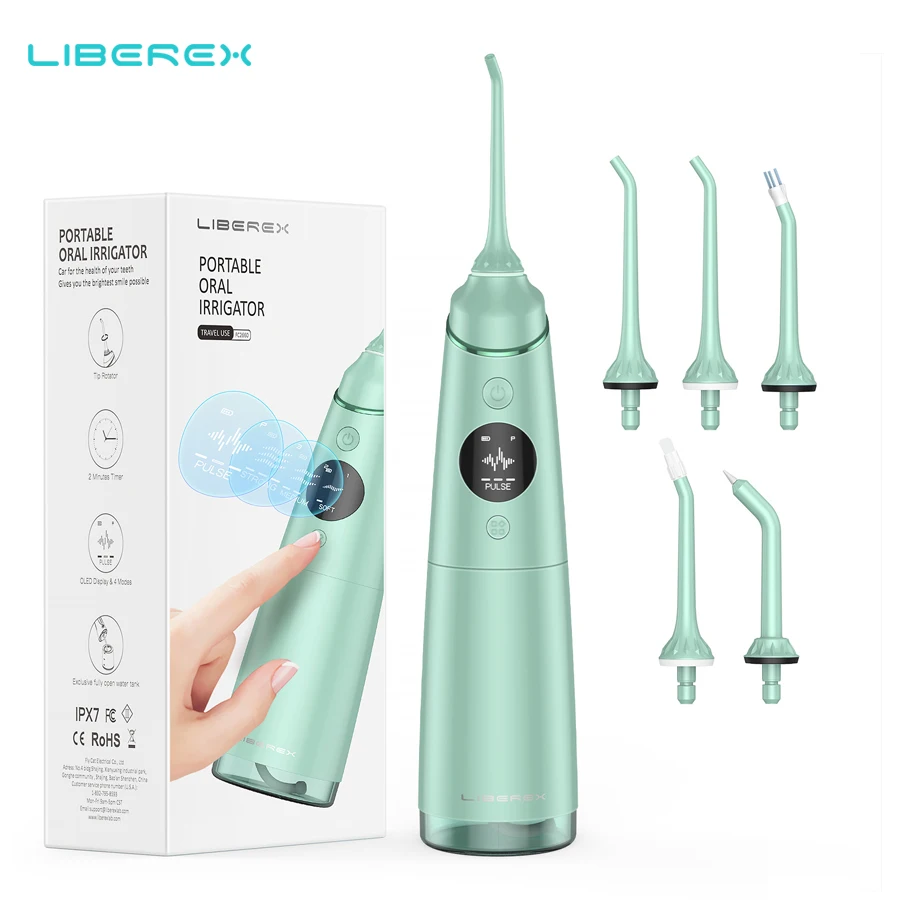 PROD 1005001473725238 Liberex Portable Water Flosser USB Rechargeable
Oral Irrigators 4 Modes 5 Jet Tips OLED IPX7 waterproof Tooth Irrigator
300ml