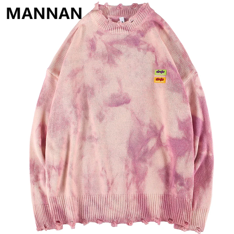 MANNAN Distressed erdeed Tie Dye трикотажные толстовки мужские хипстерские хип хоп пуловеры с капюшоном джемпер Топы мужские модные уличные