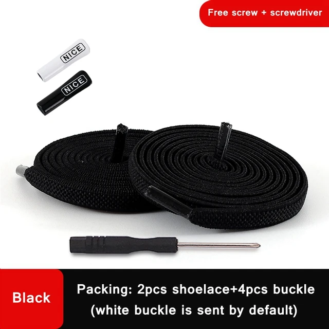 1 Pair No Tie Shoelace Elastic Shoelaces Leisure Sneakers Quick Flat Shoelaces Lazy Shoe Laces Nice Buckle Kids and Adult Unisex black